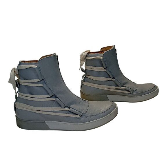 MCND Shoes High-Top Sneakers Zipper Detail & Lace-Up Back In Light Gray SZ 9 US main image 3